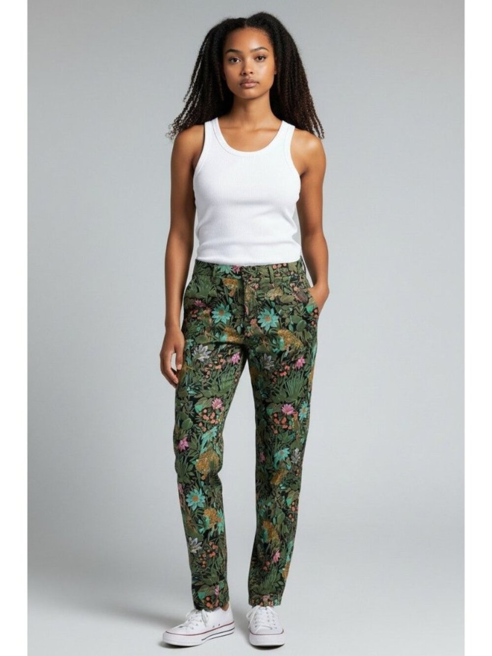 Maison Scotch Jungle Tiger & Floral Print Pants Size 34W/32L Cotton Blend